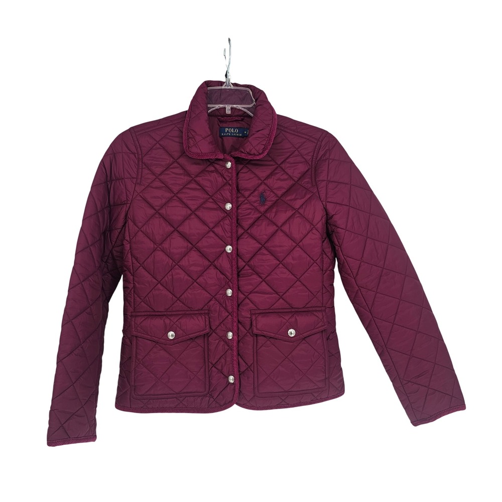 Polo Ralph Lauren Quilted Jacket M Magenta Corduroy Trim Barn Chore Snap Front‎